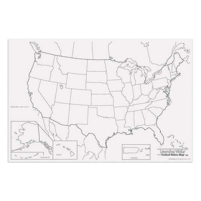 Engage young students with this Pacon Learning Walls United States Map. Your students can add colors, scenes and geographical markers to the front, making lessons more hands-on.  Map covers the United States of America with with inserts for Alaska, Hawaii and Puerto Rico.  Blank design lets kids decorate detailed scenes as they learn.  Made with a smooth front and corrugated back.  Activity guide included.