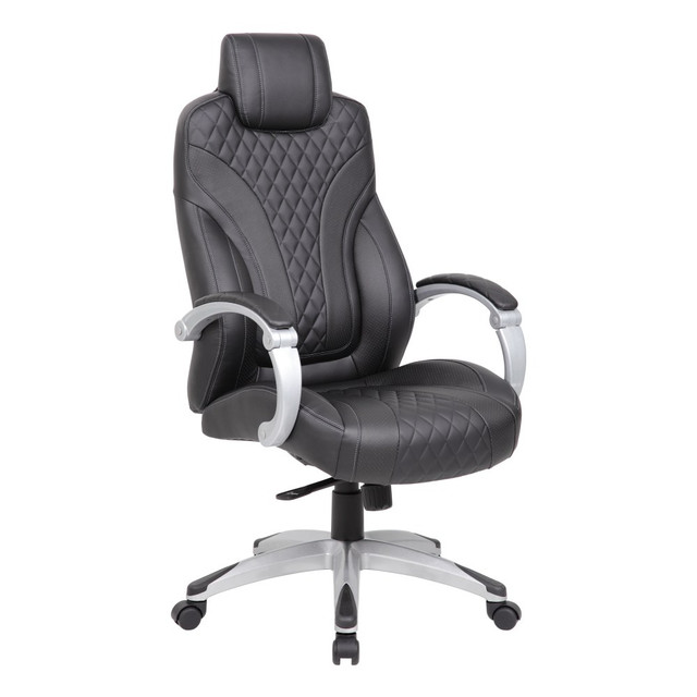 NORSTAR OFFICE PRODUCTS INC. B8871-BK Boss Office Products Caressoft Hinged Arm Executive Ergonomic High-Back Chair, Black