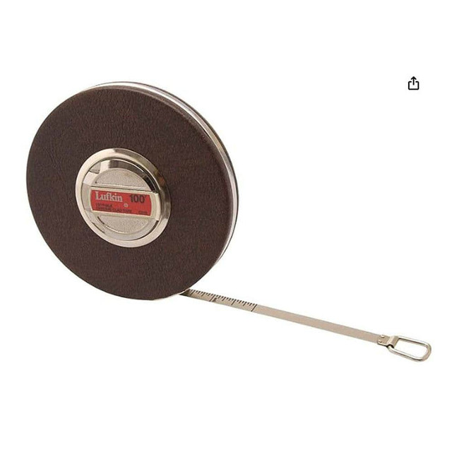 Lufkin C21616THBLKN Tape Measure: 100' Long, 3/8" Width, 6" Blank at beginning of tape, Silver Blade