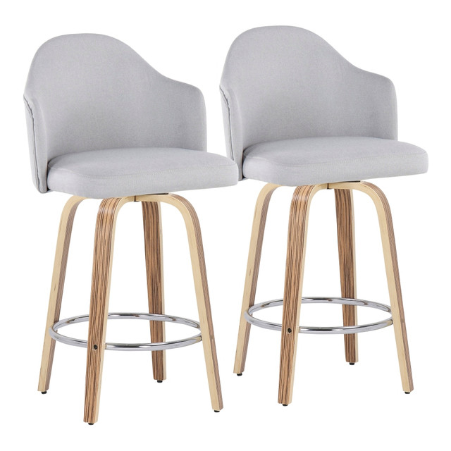 LUMISOURCE, LLC 30467 LumiSource Ahoy Fabric Counter Stools, Light Gray/Zebra, Set Of 2 Stools