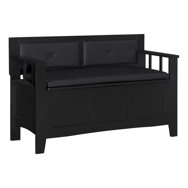 LINON HOME DECOR PRODUCTS, INC OFDP1457 Linon Finn Padded Storage Bench, 28-3/4inH x 44-1/2inW x 17-1/2inD, Black