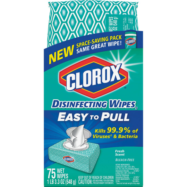 THE CLOROX COMPANY CLO31430 Clorox Disinfecting Wipes, Fresh Scent, 3.3 Oz, White, Pack Of 75 Wipes