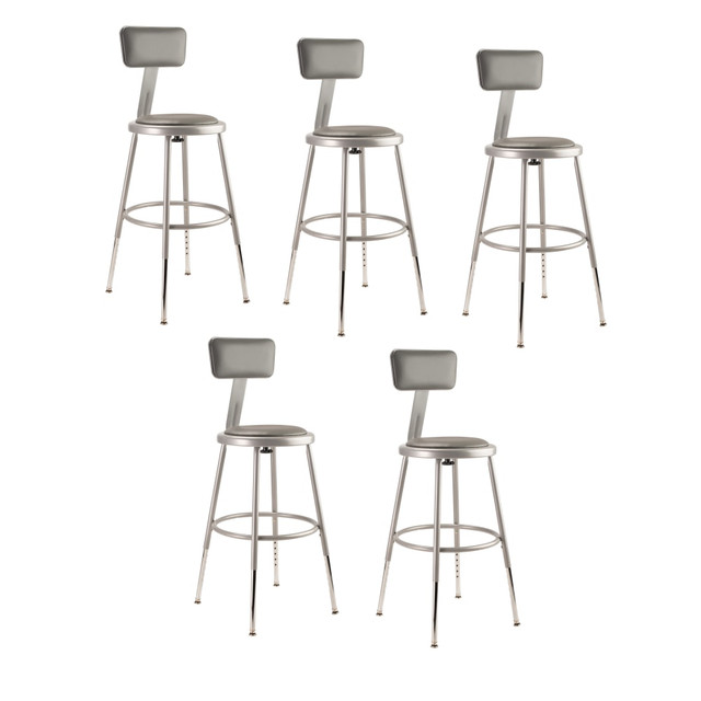 OKLAHOMA SOUND CORPORATION 6418HB/5 National Public Seating Adjustable Vinyl-Padded Task Stool, Gray Seat/Gray Frame, Quantity: 5