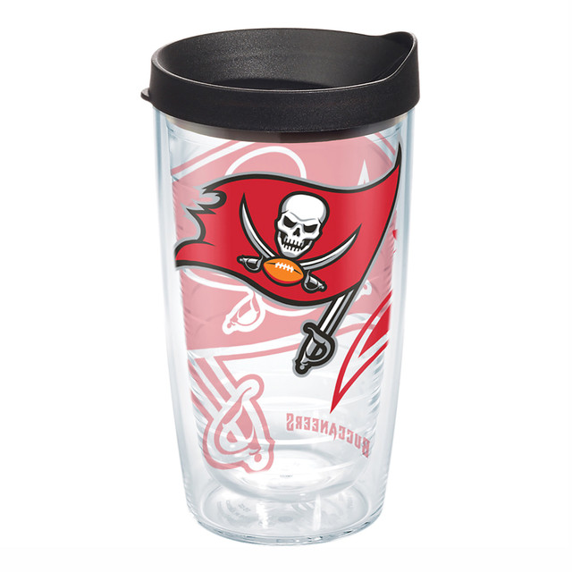 TERVIS TUMBLER COMPANY 1292391 Tervis NFL Tumbler With Lid, 16 Oz, Tampa Bay Buccaneers, Clear