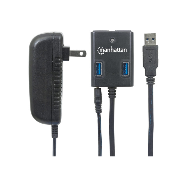 INTRACOM USA, INC. 162302 Manhattan USB-A 4-Port Hub, 4x USB-A Ports, 5 Gbps (USB 3.2 Gen1 aka USB 3.0), AC or Bus Power, Fast charge up to 0.9A per port with inc power adapter, SuperSpeed USB, Black, Three Year Warranty, Blister - Hub - 4 x SuperSpe