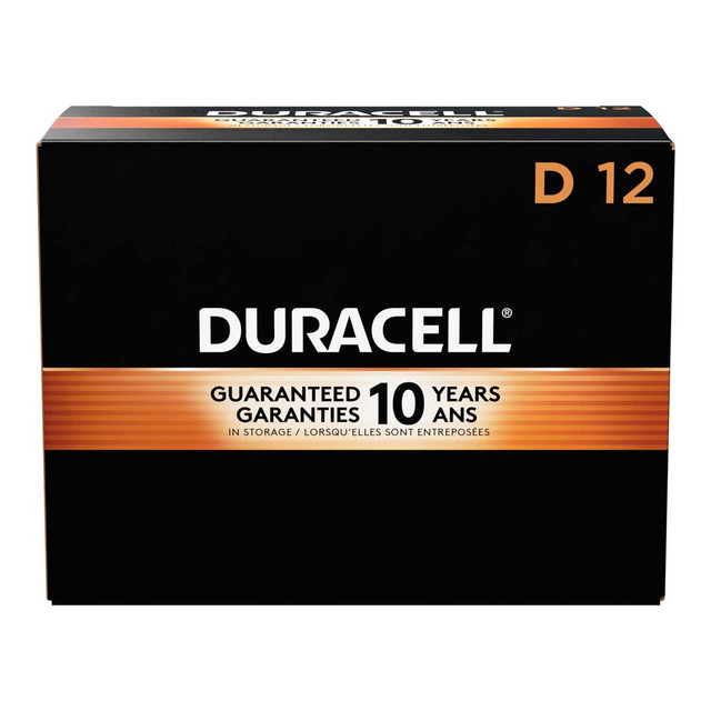 Duracell Coppertop D all-purpose alkaline batteries are not only dependable, they're long-lasting. With a guarantee of 10 years in storage, you can rest assured they will be ready when you need them during storm season or power outages. Duracell Coppertop batteries deliver reliable power to your everyday devices throughout the home, like toys, remote controls, flashlights, calculators, clocks and radios, wireless mice and keyboards, and more. Coppertop batteries are available in AA, AAA, C, D, and 9V sizes. Duracell guarantees these batteries against defects in material and workmanship. Should any device be damaged due to a battery defect, we will repair or replace it at our option. From storm season to medical needs to the holidays, Duracell is the #1 trusted battery brand.  LONG-LASTING BATTERIES DESIGNED FOR DEPENDABILITY: Duracell Coppertop alkaline batteries deliver the lasting power and performance you can count on for electronic devices throughout the home or on-the-go.  RELIABLE POWER: As a general-purpose battery, the Duracell Coppertop D alkaline battery is made to power everyday devices throughout the home, like toys, remote controls, flashlights, clocks and radios, portable electronics, and more.  GUARANTEED FOR 10 YEARS IN STORAGE: Duracell guarantees each Coppertop D alkaline battery to last 10 years in storage, so you can be confident these batteries will be ready when you need them.  QUALITY ASSURANCE: With Duracell batteries, quality is assured as every Duracell product is guaranteed against defects in material and workmanship.  #1 TRUSTED BATTERY BRAND: From storm season to medical needs to the holidays, Duracell is the #1 trusted battery brand  Coppertop is available in Double A (AA), Triple A (AAA), C, D, and 9V sizes.  Box of 12 Batteries