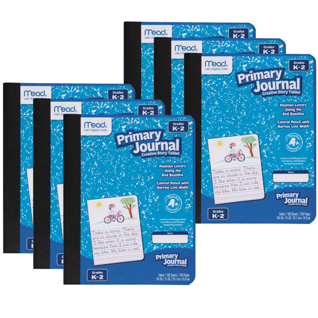 EDUCATORS RESOURCE MEA09554-6 Mead Primary Journals, 7-1/2in x 9-1/2in, Half Page Ruled, 100 Sheets, Blue, Pack Of 6 Journals
