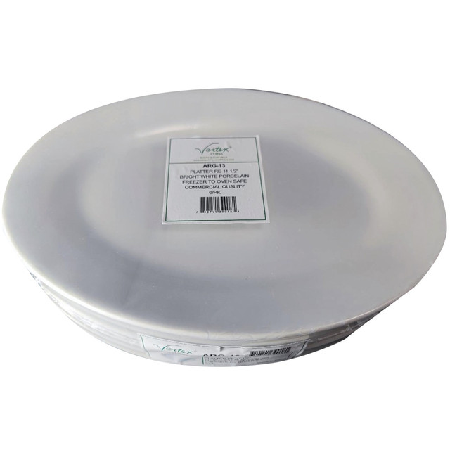 VERTEX CHINA Hoffman ARG-13/6  Vertex China Ceramic Argyle Collection Rolled Edge Platters, 11-1/2in, Bright White, Case Of 12 Platters