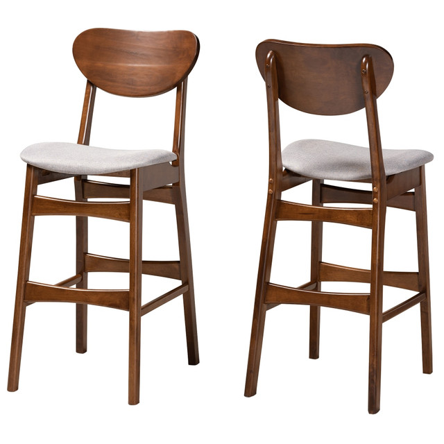 WHOLESALE INTERIORS, INC. 2721-11641 Baxton Studio Katya Bar Stools, Gray/Walnut Brown, Set Of 2 Stools