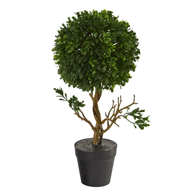 NEARLY NATURAL INC. T1203 Nearly Natural Boxwood Topiary 15inH Artificial Tree With Planter, 15inH x 6inW x 6inD, Green/Black