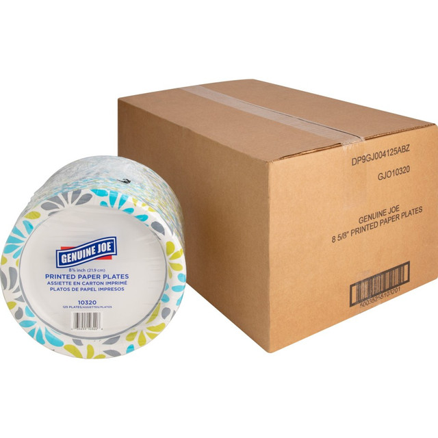 SP RICHARDS 10320CT Genuine Joe Printed Paper Plates - 125 / Pack - Disposable - Assorted - 500 / Carton