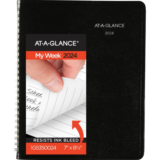 ACCO BRANDS USA, LLC G5350024 2024 AT-A-GLANCE DayMinder Block Style Weekly Planner, 7in x 8-3/4in, Black, January To December 2024, G53500