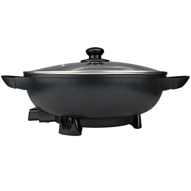 TODDYs PASTRY SHOP Brentwood 995115737M  Non-Stick Flat Bottom Electric Wok Skillet, 7-1/2inH x 13inW x 17-1/2inD, Black