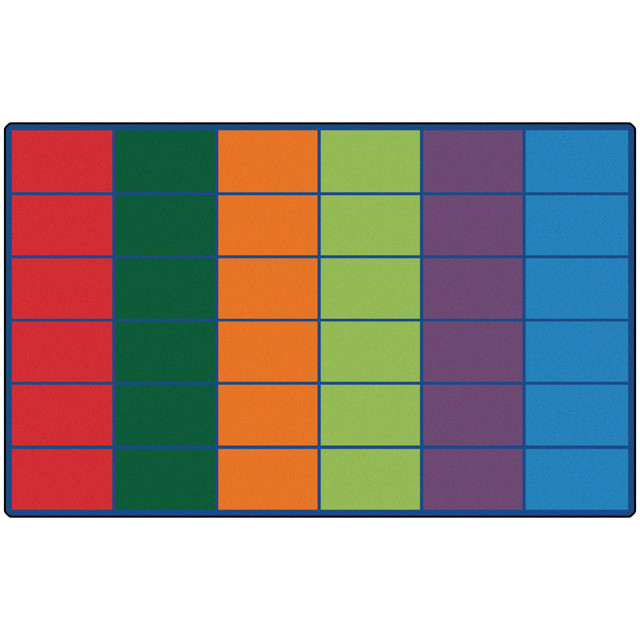 Set the Carpets for Kids Rectangle Activity Rug in your playroom or classroom space to help youngsters get ready to learn. Whether they are sitting and reading quietly or playing a game with friends, the rugs nylon construction is sure to help them stay comfortable.  Nylon construction is soft to sit on yet durable.  True Stain Blocker Technology to help prevent stains.  KIDply Backing System helps offer stability and flexibility.  Backed by the manufacturers lifetime limited Abrasive Wear warranty.  Decorative design features large, colorful spaces to help up to 36 kids sit during activities.
