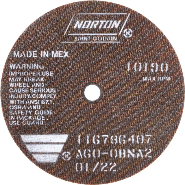 Norton 66252835164 Cutoff Wheel: 6" Dia, 0.06" Thick, 1/2" Hole, Aluminum Oxide