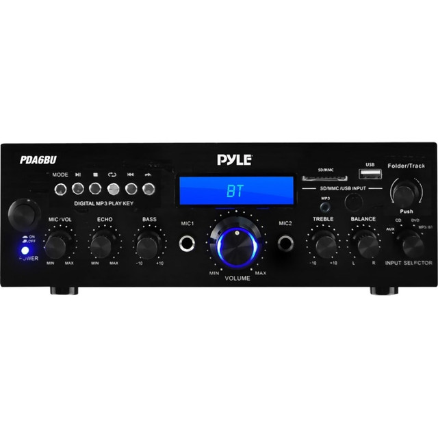 SOUND AROUND INC. PDA6BU Pyle PDA6BU Amplifier - 200 W RMS - 2 Channel - 20 Hz to 20 kHz - FM - Bluetooth - USB