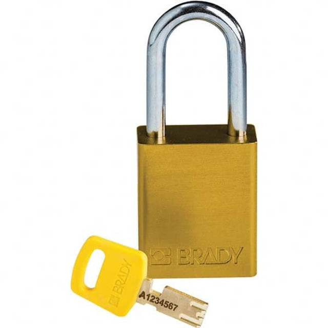Brady 150288 Lockout Padlock: Keyed Different, Aluminum, Steel Shackle, Yellow