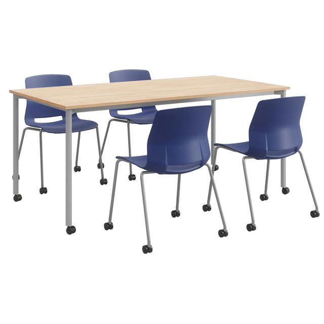 KENTUCKIANA FOAM INC KFI Studios 840031923899  Dailey Table Set With 4 Caster Chairs, Natural/Gray Table/Navy Chairs