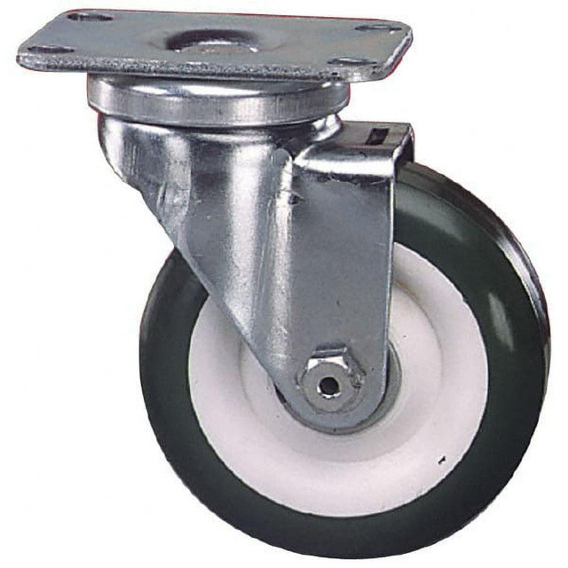 Albion 02RR04041S Swivel Top Plate Caster: Soft Rubber, 4" Wheel Dia, 1-1/4" Wheel Width, 150 lb Capacity, 5-1/8" OAH