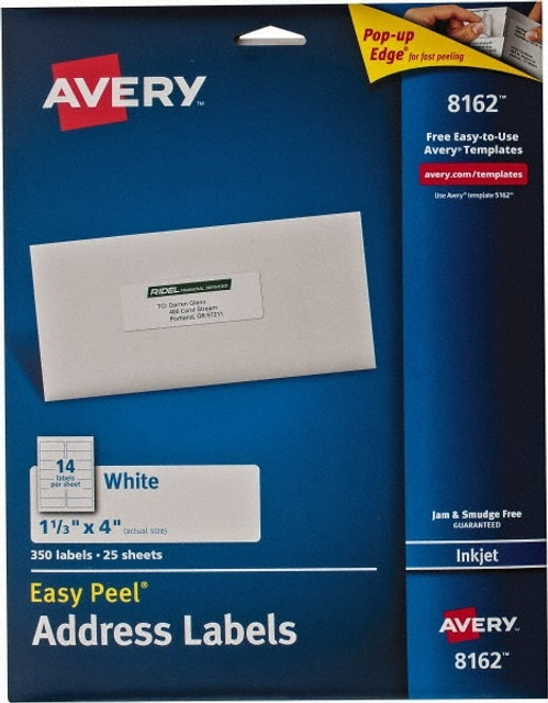 AVERY 08162 Label Maker Label: White, Paper, 4" OAL, 350 per Roll