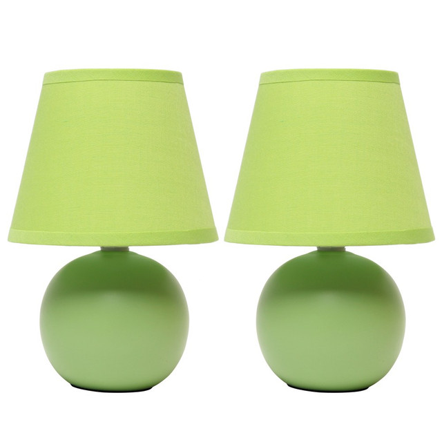 ALL THE RAGES INC CWT-2004-GR-2PK Creekwood Home Nauru Petite Ceramic Orb Base Table Lamp, 8-11/16inH, Green Shades/Green Bases, Set Of 2