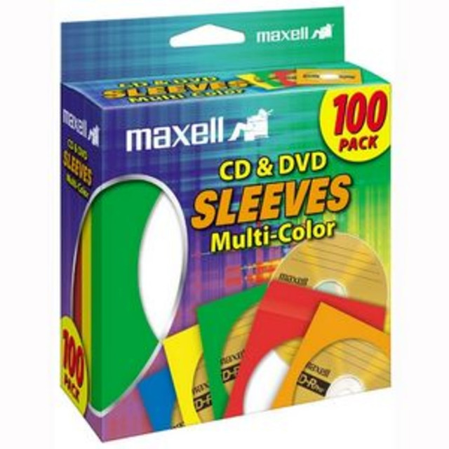 MAXELL CORPORATION OF AMERICA 190132 - CD403 Maxell CD/DVD Sleeves, Assorted Colors, Pack Of 100