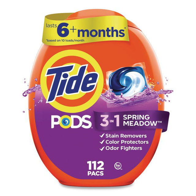 PROCTER & GAMBLE Tide® 03250 Pods, HE Compatible, Spring Meadow, 85 oz, 112 Pods/Tub, 4 Tubs/Carton