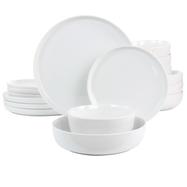 GIBSON OVERSEAS INC. Gibson 995117673M  Home White Deco 16-Piece Fine Ceramic Dinnerware Set, White