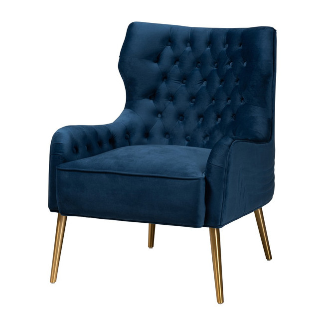 WHOLESALE INTERIORS, INC. 2721-11546 Baxton Studio Nelson Armchair, Navy Blue/Gold