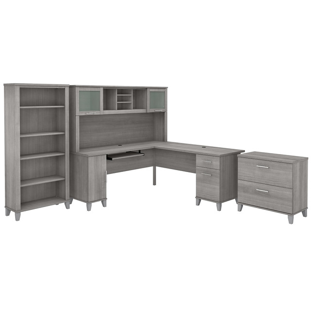 BUSH INDUSTRIES INC. SET012PG Bush Furniture Somerset 72inW L-Shaped Desk With Hutch, Lateral File Cabinet And Bookcase, Platinum Gray, Standard Delivery BUSH INDUSTRIES INC. SET012PG Bush Furniture Somerset 72inW L-Shaped Desk With Hutch, Lateral File Cabinet And Bookcase, Platinum Gray, Standard Delivery
