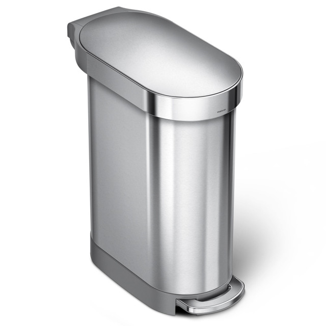 SIMPLEHUMAN LLC CW2044 simplehuman Slim Stainless Steel Step Trash Can, With Liner Rim, 11.9 Gallons, Brushed Stainless Steel SIMPLEHUMAN LLC CW2044 simplehuman Slim Stainless Steel Step Trash Can, With Liner Rim, 11.9 Gallons, Brushed Stainless Steel