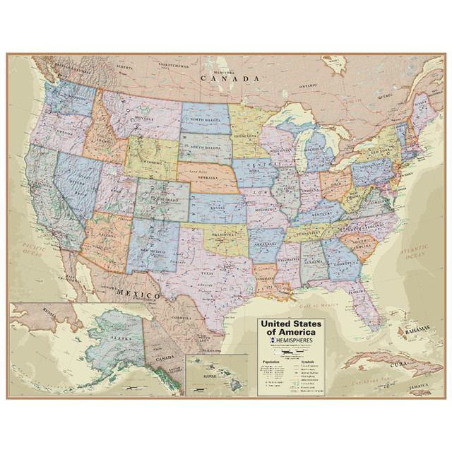 ROUND WORLD PRODUCTS, INC. Hemispheres RWPHM04  Boardroom Series United States Laminated Wall Map, 38in x 48in