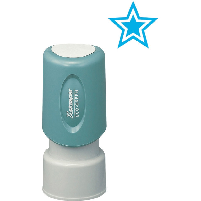 SHACHIHATA INC., (USA) Xstamper 11421  Pre-Inked Star Shape Stamp, 65% Recycled, 100000 Impressions, Light Blue