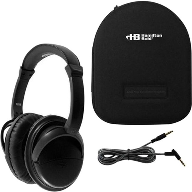 VCOM INTERNATIONAL MULTI MEDIA NCHBC1 Hamilton Buhl Deluxe Active Noise-Cancelling Headphones with Case - Stereo - Mini-phone (3.5mm) - Wired - 32 Ohm - 50 Hz 20 kHz - Over-the-head - Binaural - Circumaural - 5 ft Cable - Noise Canceling