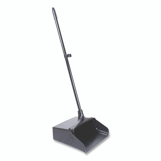 BOARDWALK 02600 Lobby Dust Pan, 11.75 x 37, 34" Handle, Plastic/Aluminum, Black