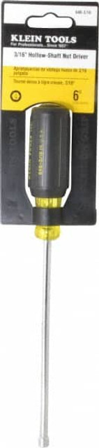 Klein Tools 646-3/16 Nut Driver: 3/16" Drive, Hollow Shaft, Color-Coded Handle, 9-3/4" OAL