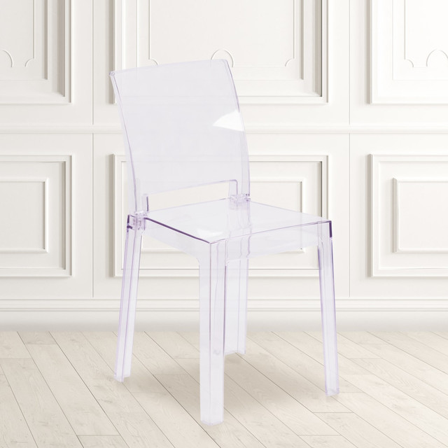 FLASH FURNITURE 4OWSQUAREBACK18  Ghost Chairs With Square Backs, Transparent Crystal, Pack Of 4 Chairs