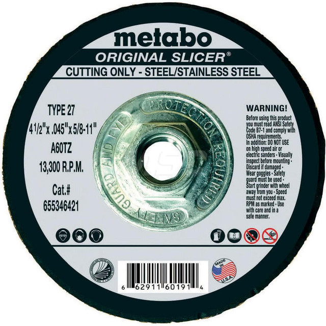 Metabo 655346421 Depressed Grinding Wheel:  Type 27,  4-1/2" Dia,  Aluminum Oxide