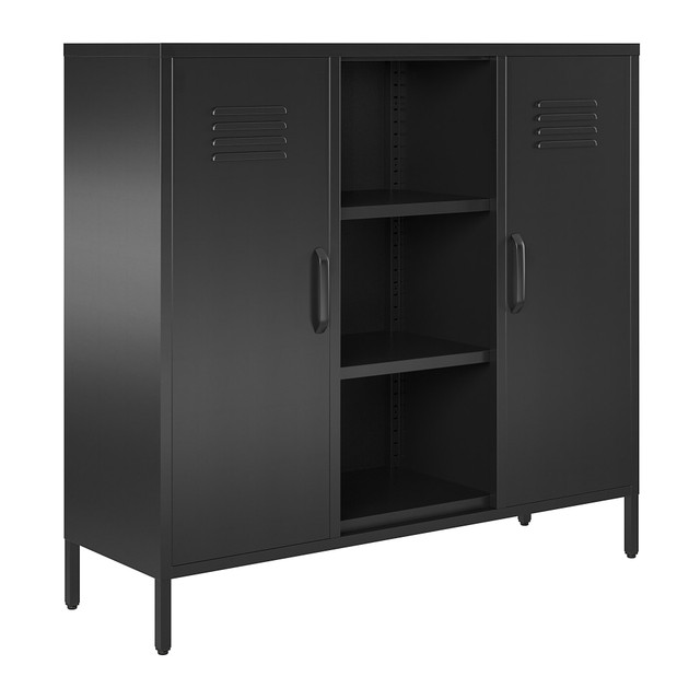 AMERIWOOD INDUSTRIES, INC. 6526872COM Ameriwood Home Mission District Metal 2-Door Locker Console Table, 40inH x 43-5/16inW x 13-13/16inD, Black