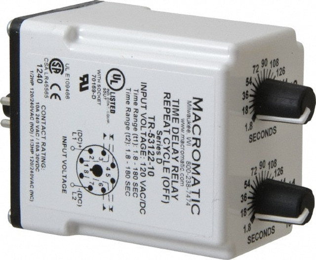 Macromatic TR-53122-10 8 Pin, Multiple Range DPDT Time Delay Relay