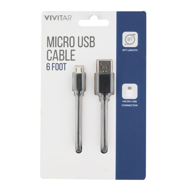SAKAR INTERNATIONAL, INC. NIL5006-BLK-STK-24 Vivitar USB-A To Micro USB Cable, 6ft, Black, NIL5006-BLK-STK-24 SAKAR INTERNATIONAL, INC. NIL5006-BLK-STK-24 Vivitar USB-A To Micro USB Cable, 6ft, Black, NIL5006-BLK-STK-24
