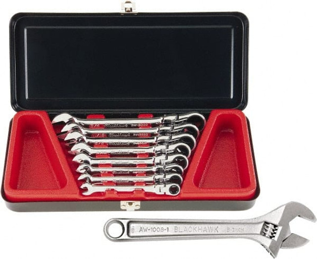 Blackhawk by Proto. 9336220/3380404 Adjustable Wrench & Combination Wrench Set: 9 Pc, Inch