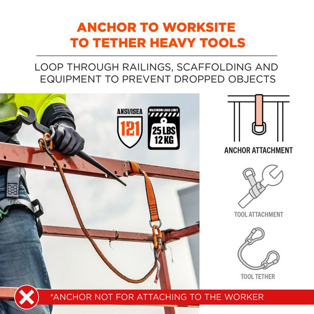 TENACIOUS HOLDINGS, INC. ergodyne® 19174 Squids 3174 Anchor Choke Strap for Tool Tethering, 25 lb Max Safe Working Capacity, 15" Long, Orange