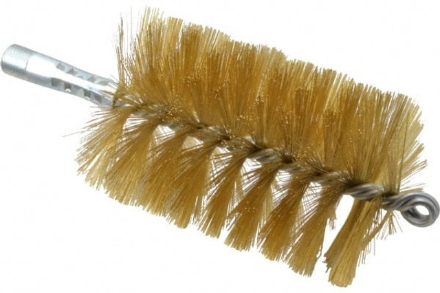 Schaefer Brush 43656 Double Stem/Single Spiral Tube Brush: 3" Dia, 8" OAL, Brass Bristles