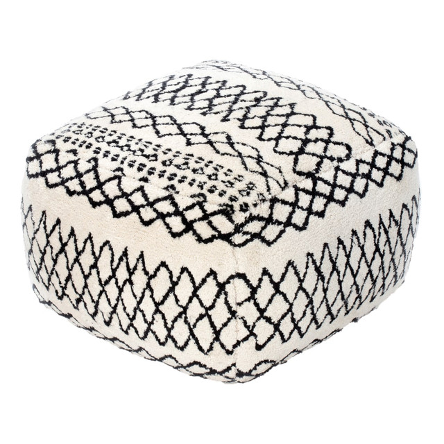 GFH ENTERPRISES INC. Anji Mountain AMBPF042-2014  Tyre Pouf Ottoman, Black/Ivory