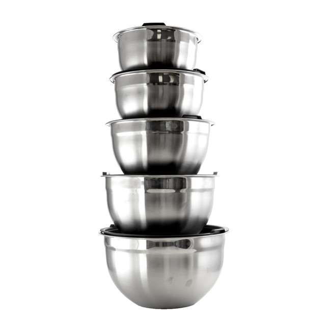 MEGAGOODS, INC. 995111722M MegaChef 5-Piece Stackable Mixing Bowl Set, Chrome MEGAGOODS, INC. 995111722M MegaChef 5-Piece Stackable Mixing Bowl Set, Chrome