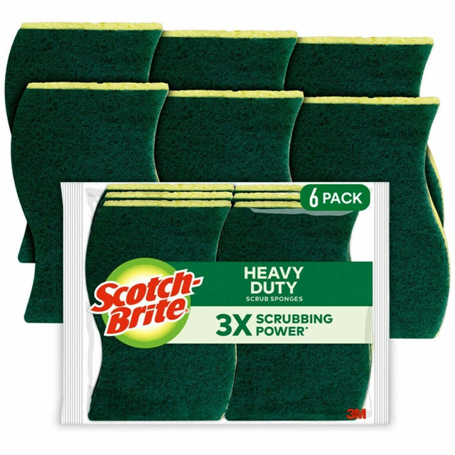 3M CO Scotch-Brite 426CT  Heavy-Duty Scrub Sponges - 2.8in Height x 4.5in Width x 0.6in Depth - 36/Carton - Green, Yellow