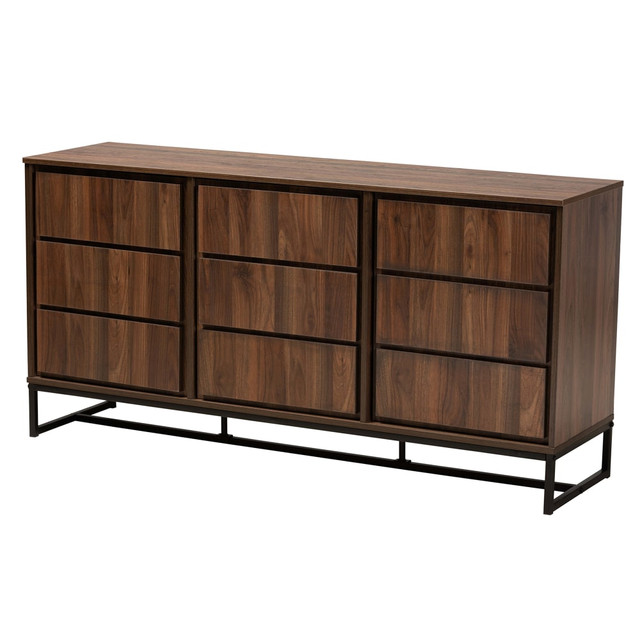 WHOLESALE INTERIORS, INC. 2721-11214 Baxton Studio Modern And Contemporary 60inW 3-Door Dining Room Sideboard Buffet, Walnut Brown/Black WHOLESALE INTERIORS, INC. 2721-11214 Baxton Studio Modern And Contemporary 60inW 3-Door Dining Room Sideboard Buffet, Walnut Brown/Black