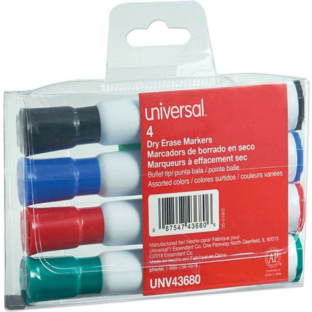 UNIVERSAL UNV43680 Dry Erase Markers & Accessories; Color: Black; Blue; Green; Red ; Tip Type: Bullet ; For Use With: Dry Erase Marker Board ; Marker Cap: Capped ; Barrel Type: Pen ; Includes: Dry Erase Marker