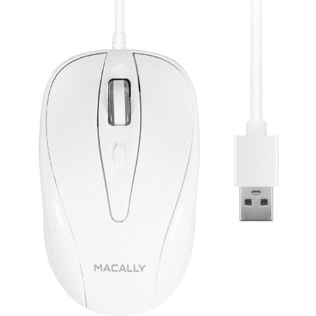 MACALLY TURBO  3 Button Optical USB Wired Mouse for Mac and PC - Optical - Cable - White - 1 Pack - USB - 1000 dpi - Scroll Wheel - 3 Button(s) - Symmetrical